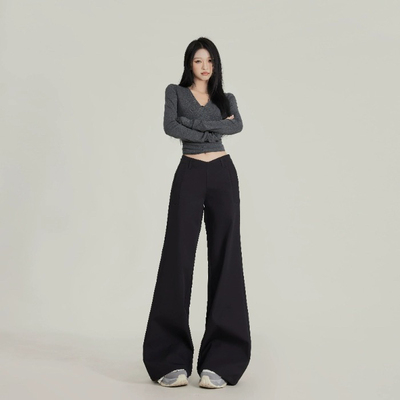 CCURA黑色低腰辣妹百搭微喇裤女休闲宽松不贴腿拖地喇叭西装裤子