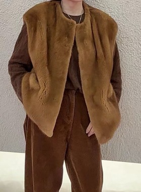 2025新款进口天鹅绒水貂皮草马甲貂皮大衣女整貂背心中长款外套冬