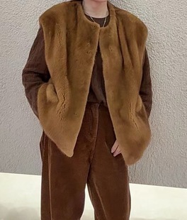 2025新款 外套冬 进口天鹅绒水貂皮草马甲貂皮大衣女整貂背心中长款