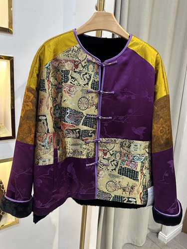 新中式国风两面穿桑蚕丝拼水貂皮毛一体洋气外套女