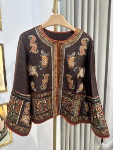 高端中式秋冬新款真丝蜀锦外套上衣实体店