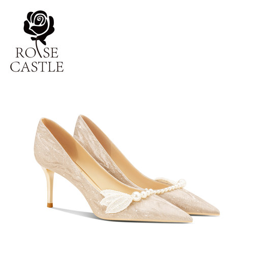 rosecastle婚鞋女水晶串珠高跟