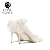 绸缎礼服单鞋 蝶翼双生rose 订婚鞋 女白色高跟新娘鞋 castle 法式