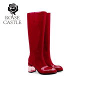 设计感小众2024爆款 rose castle红色长筒靴 秋冬小个子高跟长靴