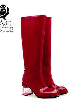 rose castle红色长筒靴 设计感小众2024爆款秋冬小个子高跟长靴