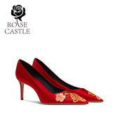 新娘鞋 红色秀禾高跟鞋 castle 原创国风刺绣婚鞋 家有喜事 rose