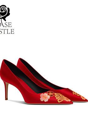 【家有喜事】rose castle 原创国风刺绣婚鞋新娘鞋红色秀禾高跟鞋