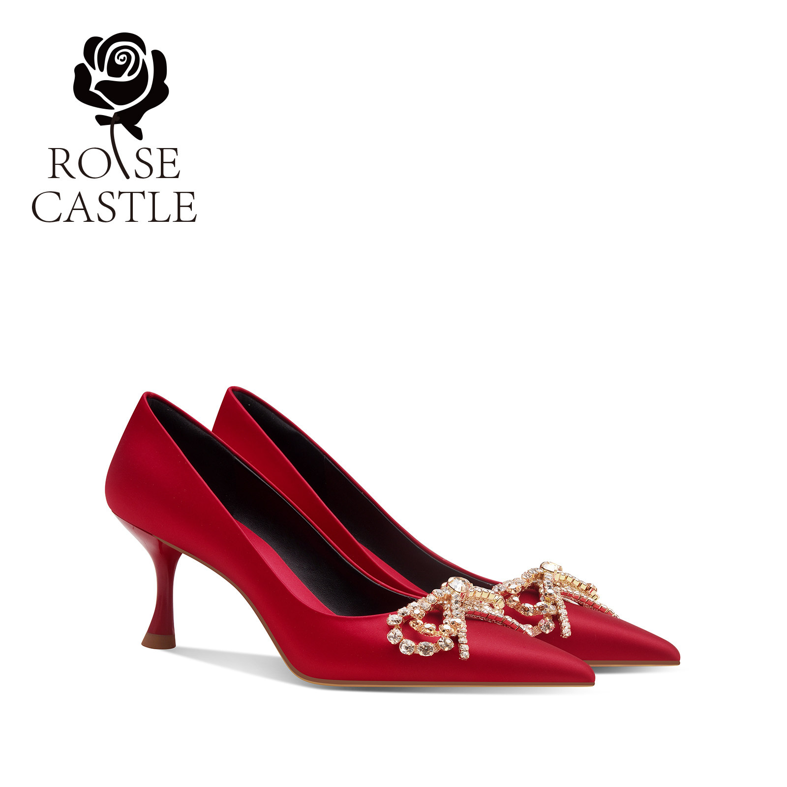 rose castle红色中式秀禾婚鞋女新款缎面新娘鞋订婚敬酒鞋高跟鞋,女鞋,婚鞋,淘宝优惠券,粉丝福利购,淘宝优惠卷