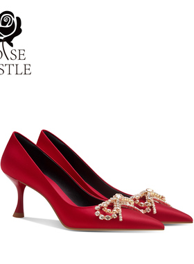 rose castle红色中式秀禾婚鞋女新款缎面新娘鞋订婚敬酒鞋高跟鞋