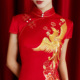 凤穿牡丹 红色敬酒礼服裙 私人量身定制 手工刺绣龙凤结婚旗袍中式