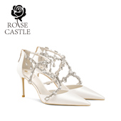 castle 夏季 法式 流光星辰rose 婚鞋 女水钻包头新娘凉鞋 白色高跟鞋