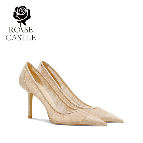 琥珀鎏光rosecastle金色婚鞋女2026年新款蕾丝礼服高跟鞋日常单鞋
