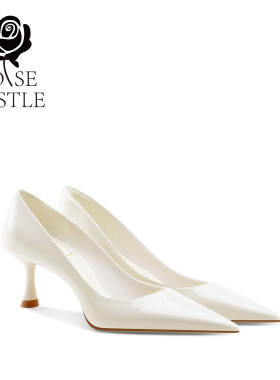 rosecastle婚鞋女新娘鞋白色牛漆皮高跟鞋时尚通勤尖头浅口单鞋女