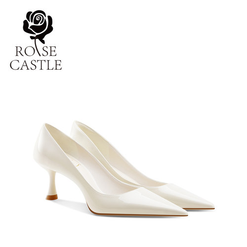 小猫跟尖头白色婚鞋不累脚通勤