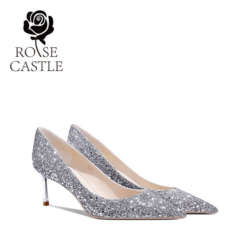 银色亮片水晶两穿高跟新娘鞋