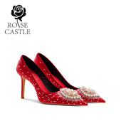 永恒之星rose 秀禾结婚敬酒高跟单鞋 castle婚鞋 女红色新娘礼服鞋