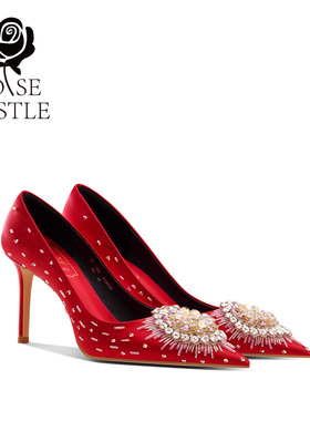 永恒之星rose castle婚鞋女红色新娘礼服鞋秀禾结婚敬酒高跟单鞋
