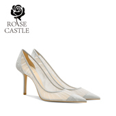 女新娘鞋 尖头浅口网纱高跟鞋 时尚 皎月浮光rosecastle婚鞋 蕾丝单鞋