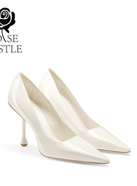 rose castle婚鞋女白色牛漆皮高跟鞋浅口时尚单鞋女细跟夏季新款