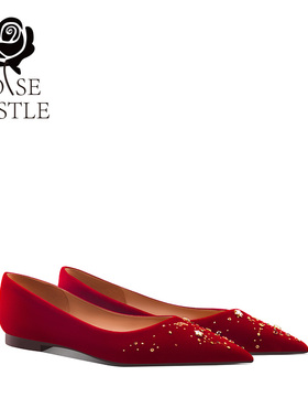 十二星座rose castle婚宴鞋 红色婚鞋女低跟平底孕妇秀禾新娘单鞋