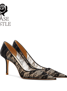 绮丽花舞rosecastle黑色蕾丝礼服鞋宴会旗袍高跟单鞋网纱刺绣女鞋