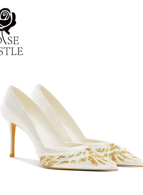 星河梦境rosecastle婚鞋女白色手工刺绣蕾丝绸缎主婚纱礼服新娘鞋