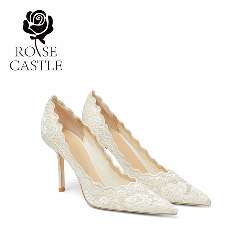 roseCastle法式白色网纱婚鞋