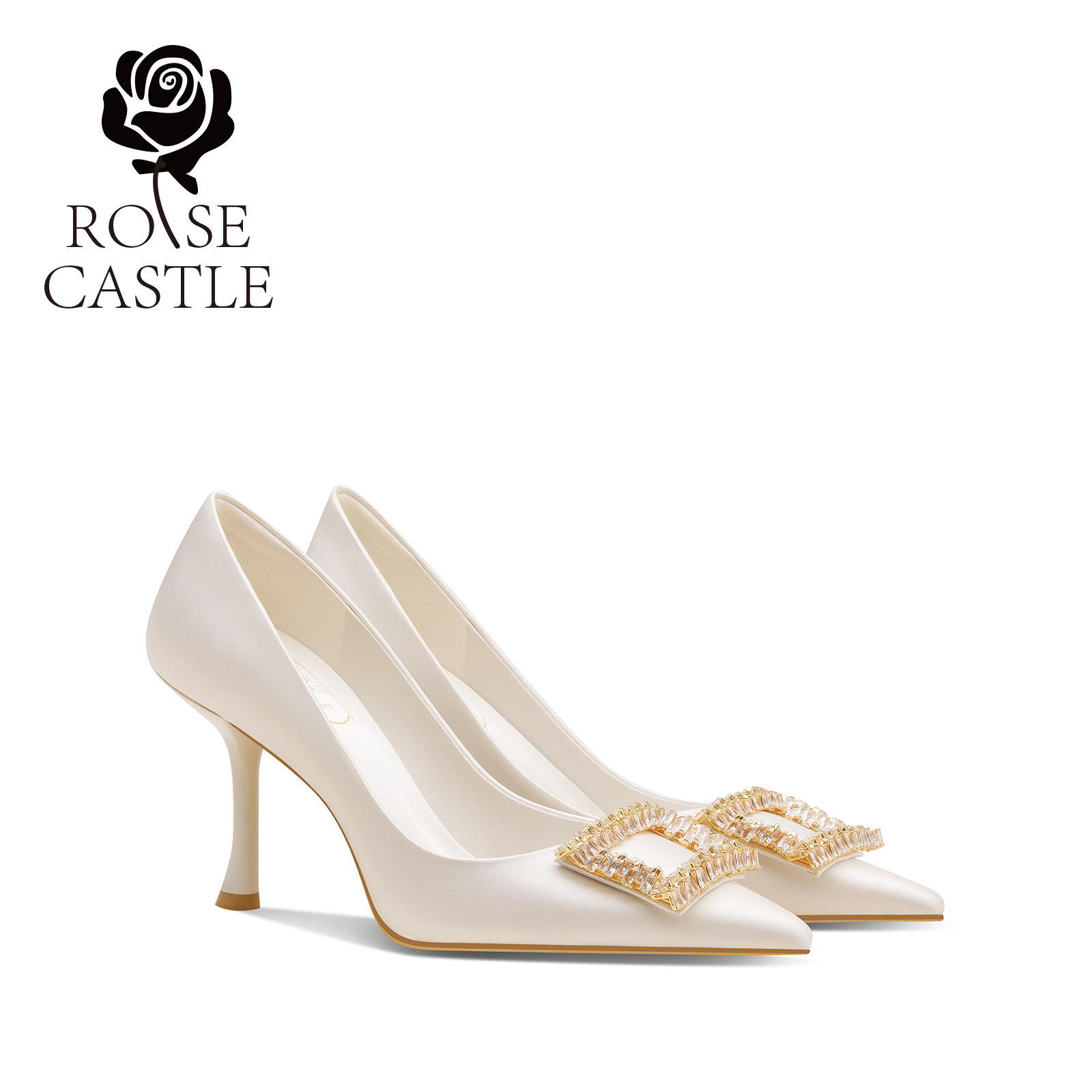 rosecastle 新款缎面主纱婚鞋新娘订婚鞋白色法式高跟鞋单鞋女,女鞋,婚鞋,淘宝优惠券,粉丝福利购,淘宝优惠卷
