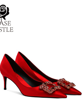 商场同款rose castle婚宴鞋 红色秀禾婚鞋女春季新娘高跟敬酒单鞋