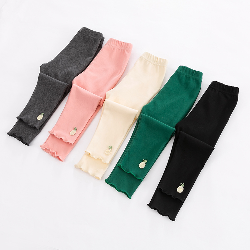 可爱刺绣小菠萝女童打底裤95棉春秋款小清新糖果色紧身裤多色裙裤