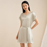 Summer new silk sleeping dress for women, 100% mulberry silk Golden Three Towers short-sleeved lace loose and comfortable home wear pajamas thumbnail 4