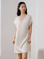 Summer new silk sleeping dress for women, 100% mulberry silk Golden Three Towers short-sleeved lace loose and comfortable home wear pajamas thumbnail 8