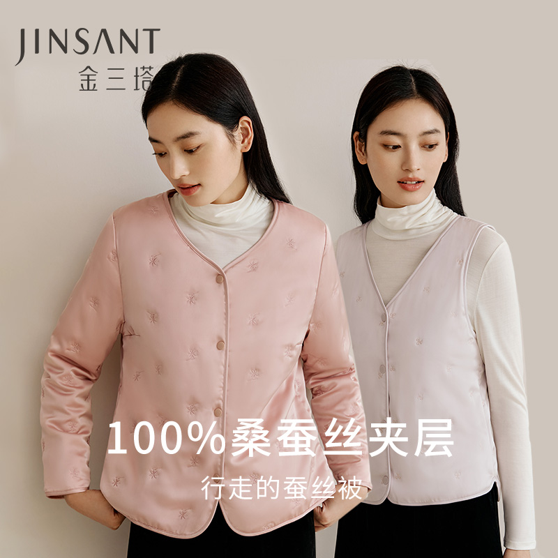 金三塔保暖桑蚕丝女棉袄