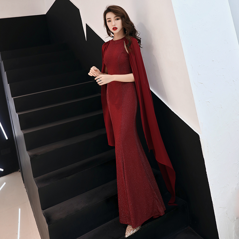 3气质晚礼服裙女2021新款宴会高贵红色年会敬酒服长款性感鱼尾显瘦
