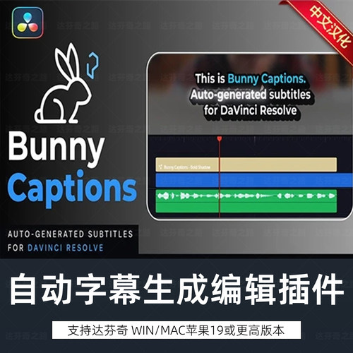 达芬奇插件Bunny Captions–BoldShadow中文汉化自动字幕生成编辑