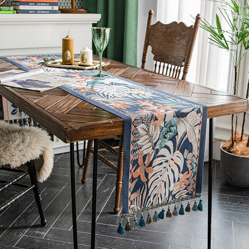 长条桌旗餐桌布复古风棉麻布艺