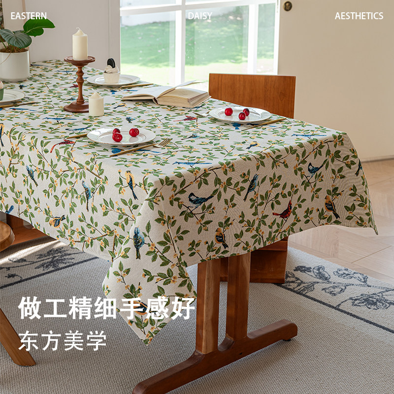 美式乡村复古桌布高级感棉麻布艺餐桌布加厚花朵台布长方形盖布巾