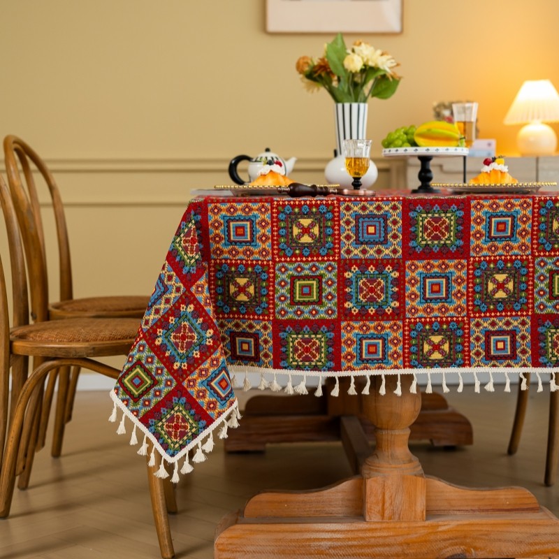 棉麻桌布法式复古餐桌布红色喜庆氛围感茶几布高级感台布盖布家用,居家布艺,桌布,淘宝优惠券,粉丝福利购,淘宝优惠卷