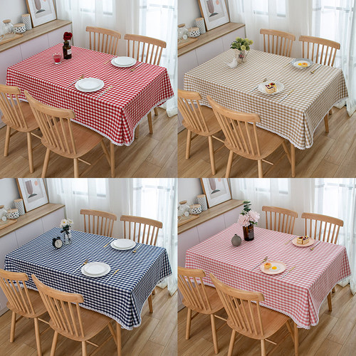 棉麻格子布艺桌布网红蕾丝边纯棉