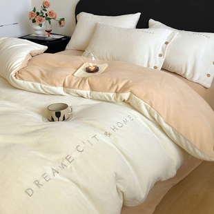 冬季 加厚珊瑚绒被套床单法兰绒床品4 A类牛奶绒床上四件套2025新款