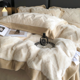 冬季 A类兔毛绒床上四件套牛奶绒加绒被套加厚保暖珊瑚法兰绒床单4