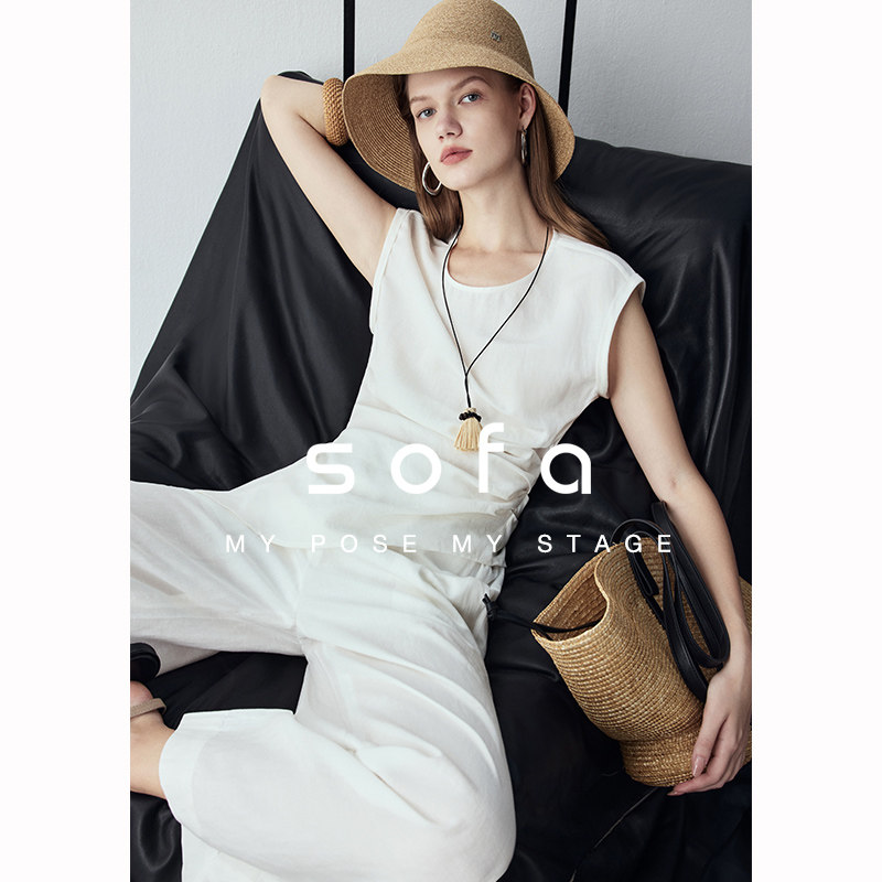 亚麻极简设计感套装！sofa时髦透气收腰上衣+百搭阔腿裤女