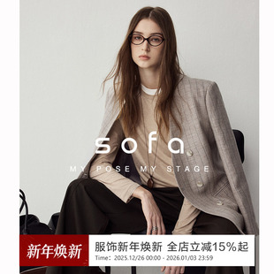 女棉麻混纺极简时髦无领外套 西装 老钱亚麻条纹 sofa博主挚爱经典