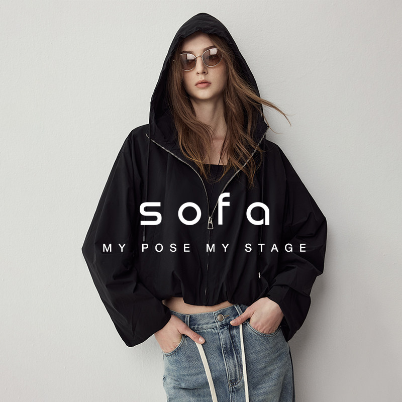 轻户外截短机能夹克!sofa花苞型简约防晒爽滑透气黑色短外套女