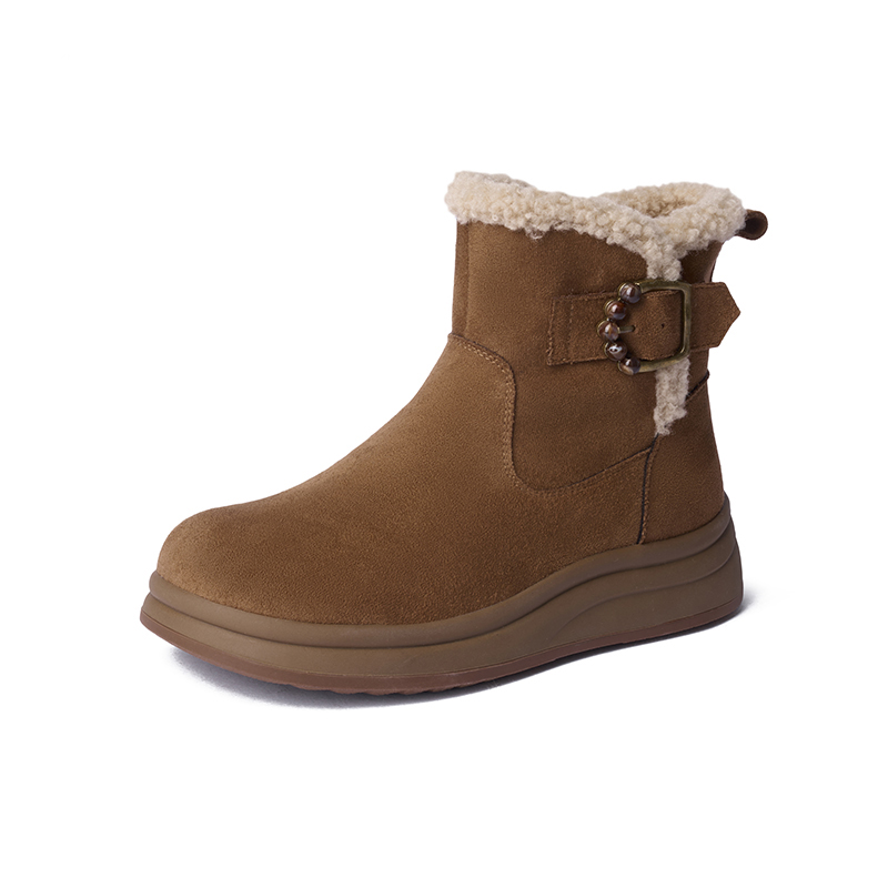 卓诗尼2025年冬季新款时尚百搭休闲女款厚底短靴女中筒加绒雪地靴