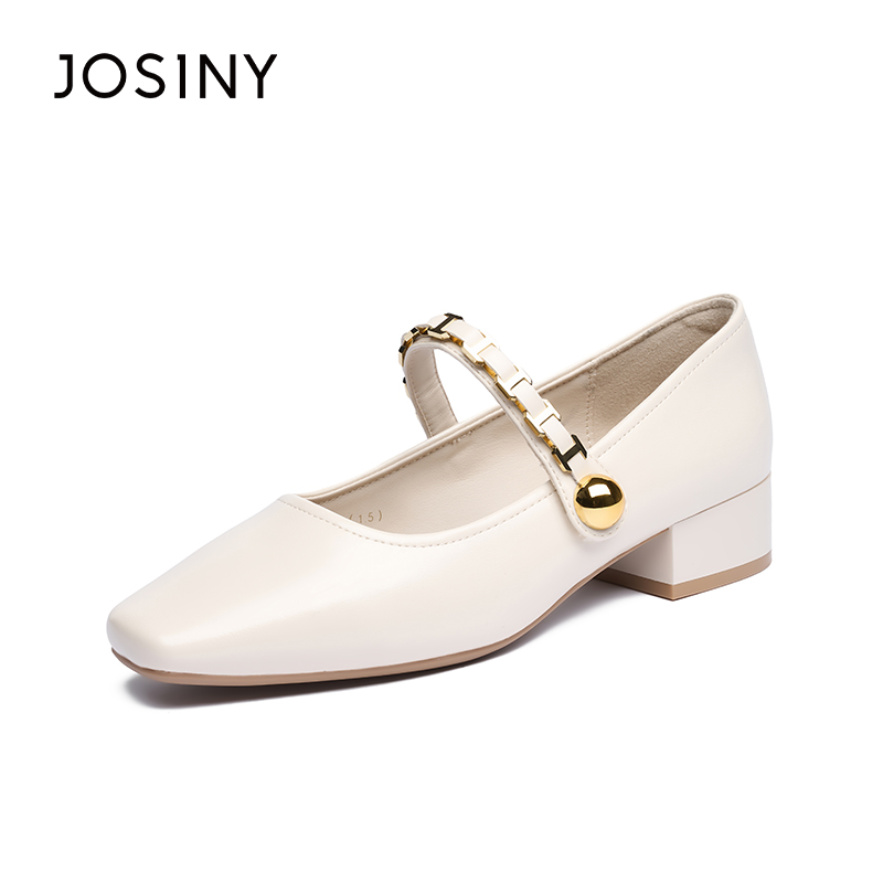 卓诗尼2025年夏季新款玛丽珍鞋女粗跟方头一字带单鞋