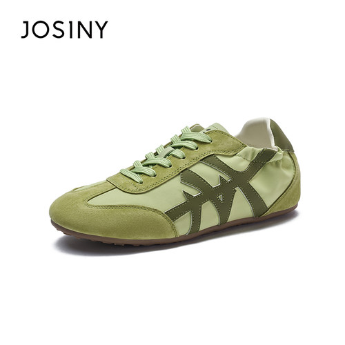 JOSINY复古拼接德训女鞋杏色