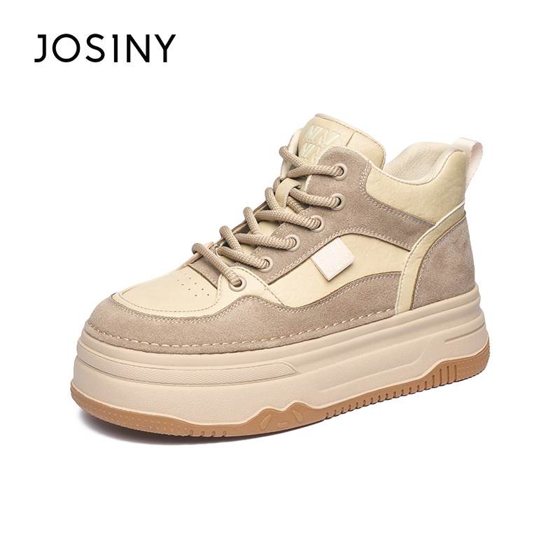 卓诗尼2024新款秋冬加绒高帮板鞋女棉鞋子复古百搭厚底增高休闲鞋