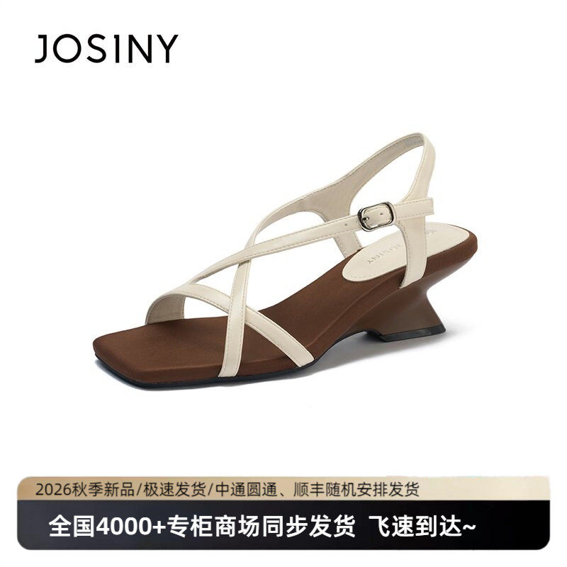 卓诗尼法式绑带罗马粗跟女凉鞋图片