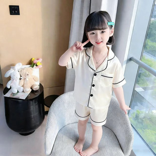 薄款 领家居服套装 短袖 衬衫 男女通用 短裤 儿童冰丝睡衣2026夏季